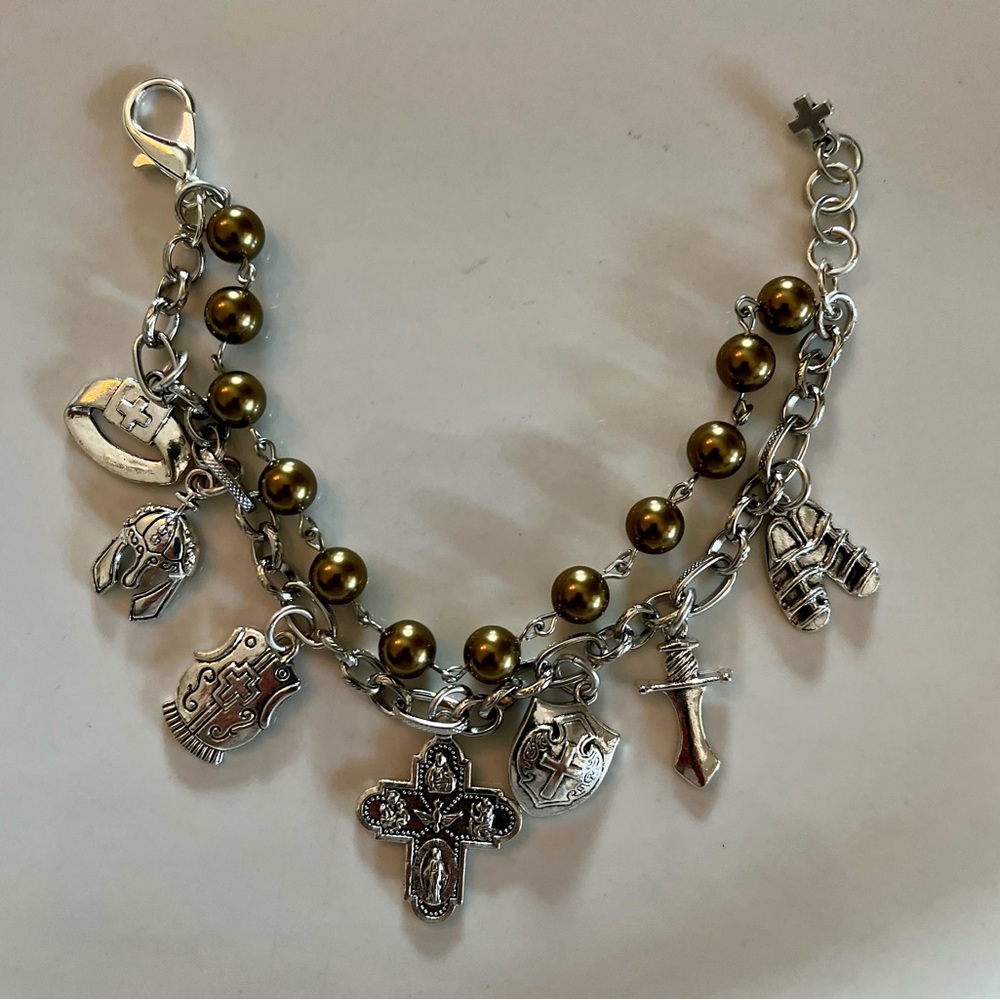 God Charm Bracelet Armor of God ~ Vintage Austrian Copper Pearls - Picture 5 of 12